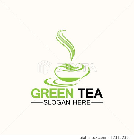 Tea cup logo vector design.Green tea vector logo template. 123122393