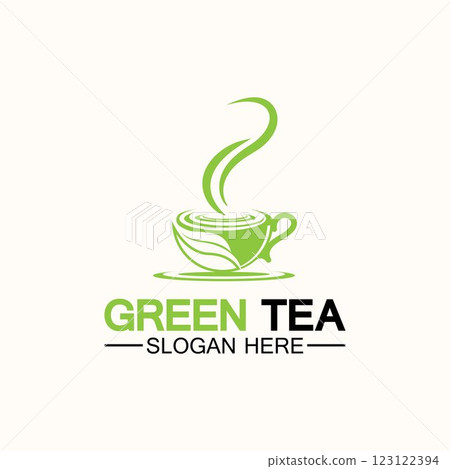 Tea cup logo vector design.Green tea vector logo template. 123122394