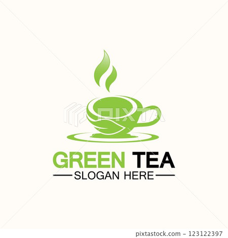 Tea cup logo vector design.Green tea vector logo template. 123122397