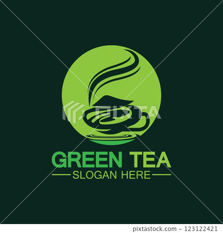 Tea cup logo vector design.Green tea vector logo template. 123122421