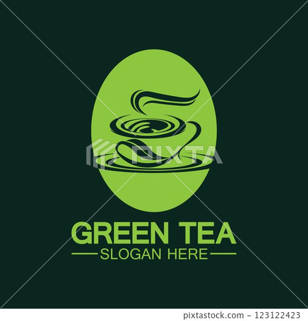 Tea cup logo vector design.Green tea vector logo template. 123122423