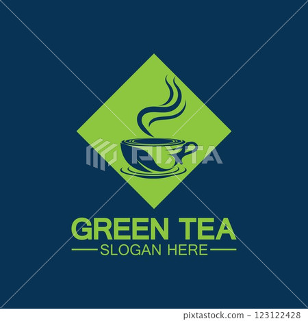 Tea cup logo vector design.Green tea vector logo template. 123122428