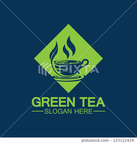 Tea cup logo vector design.Green tea vector logo template. 123122429