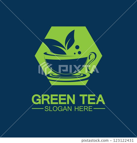 Tea cup logo vector design.Green tea vector logo template. 123122431