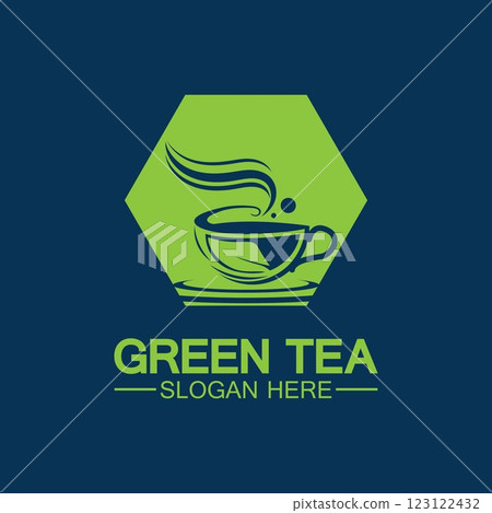 Tea cup logo vector design.Green tea vector logo template. 123122432