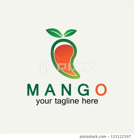 Mango fruit logo vector illustration design template. Mango in flat style. Mango icon. Mango and Healthy Fruit design with modern style. Vector illustration 123122597