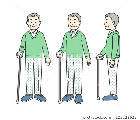 從各個角度看拄著拐杖的老人的插圖 123122622