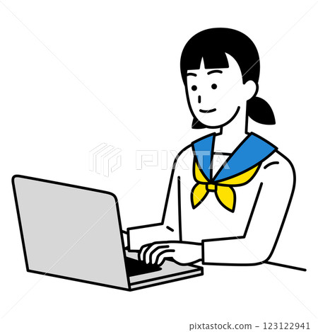 操作膝上型計算機的女學生 操作膝上型計算機的女學生 123122941