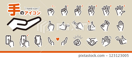 Hand pictogram icon set (finger, smartphone, pointing) / white border 123123005