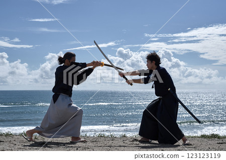 兩個武士在海灘上對峙 123123119