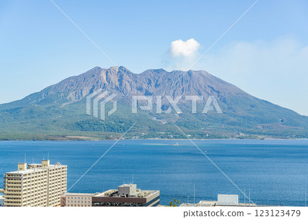 Kagoshima City, Kagoshima Prefecture Sakurajima emitting smoke as seen from Kagoshima City Kagoshima City, Kagoshima Prefecture Sakurajima emitting smoke as seen from Kagoshima City 123123479