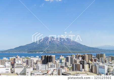 Kagoshima City, Kagoshima Prefecture Sakurajima emitting smoke as seen from Kagoshima City 123123501