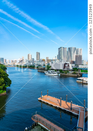 [東京]從竹芝水域看到的隅田川和城市景觀 123123949