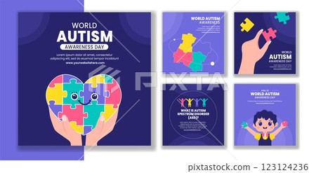 Flat Cartoon Hand-Drawn Template for World Autism Awareness Day Social Media Post 123124236