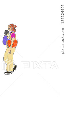 Baby and mother going out with a baby carrier Baby and mother going out with a baby carrier 123124405