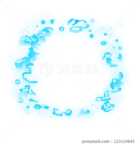 Round Neon Magic Frame with Water Blue Splashes, Illustration Template for Web and Print Round Neon Magic Frame with Water Blue Splashes, Illustration Template for Web and Print 123124643