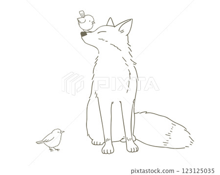Hand-drawn illustration material of a cute little bird and fox 123125035