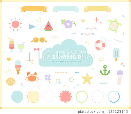 Set of summer item illustrations and frames Decoration Accent Background Vector Decorative Colorful No lines 123125143