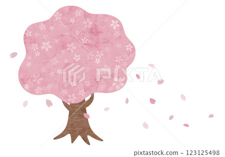 櫻花樹和花瓣的水彩風格向量插圖 123125498