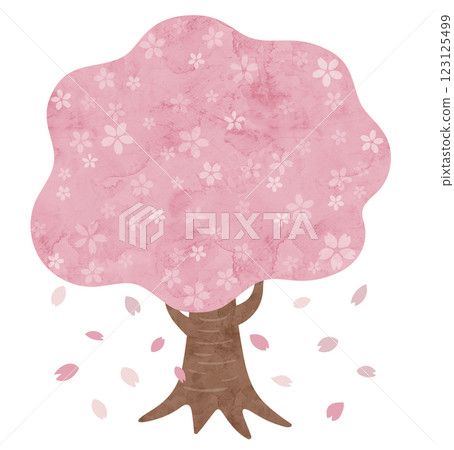 櫻花樹和花瓣的水彩風格向量插圖 123125499