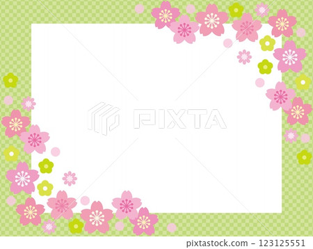Cherry blossom frame, white space, checkered pattern, pastel colors 123125551