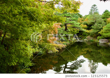 A beautiful Japanese garden in late autumn 123125573