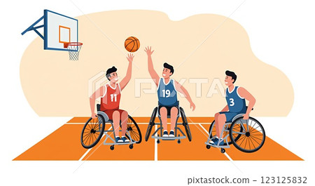 Illustration of a wheelchair basketball game 123125832