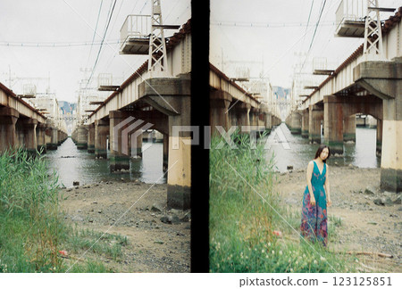Woman posing in front of a retro background Woman posing in front of a retro background 123125851