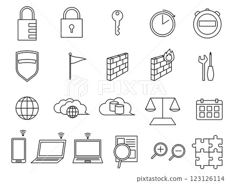 IT-related line icons for business use: Designs for IT services such as security and cloud computing IT-related line icons for business use: Designs for IT services such as security and cloud computing 123126114