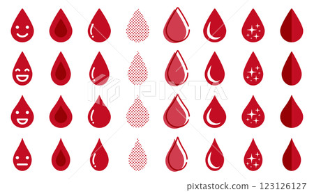 A set of various water droplet-shaped icons (red) A set of various water droplet-shaped icons (red) 123126127