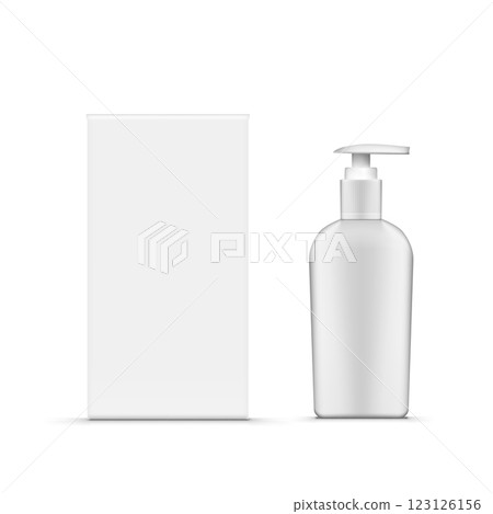 Blank Frosted Glass Cosmetic Bottle with Box Mockup. Vector 123126156