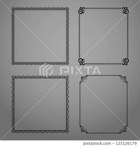 Set of decorative frames Elegant vector element for design in Eastern style, place for text. Floral black and gray borders. Lace illustration for invitations and greeting cards 123126179