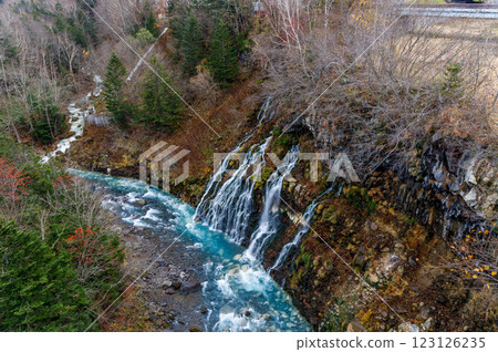 Beautiful blue waterfalls in Hokkaido 123126235