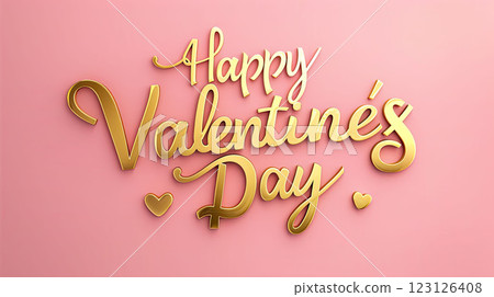 Gold lettering Happy Valentine's Day on pink background. Trendy luxury lettering background 123126408