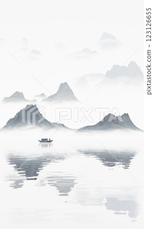 lake, hills, drawing 123126655