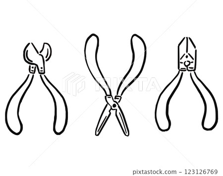 Simple line drawing illustration set of pliers 123126769