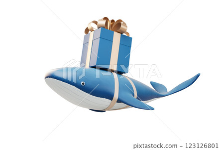 Whale and gift box, 3d rendering. 123126801