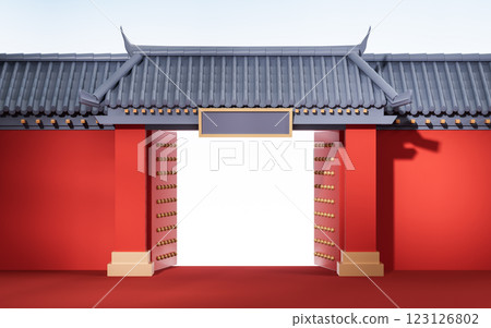 Chinese ancient door, traditional architecture, 3d 123126802