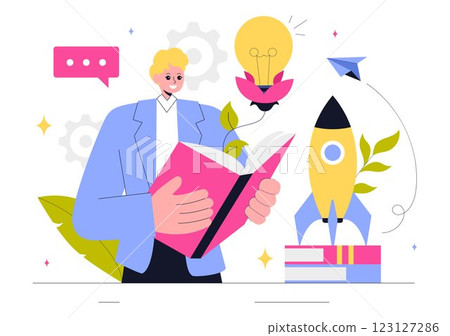 Self Improvement Illustration featuring Upskilling, Learning at Work, Educational Qualifications, and Personal Growth for Career and Self Development 123127286