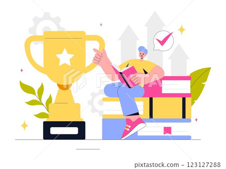 Self Improvement Illustration featuring Upskilling, Learning at Work, Educational Qualifications, and Personal Growth for Career and Self Development 123127288