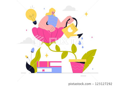 Self Improvement Illustration featuring Upskilling, Learning at Work, Educational Qualifications, and Personal Growth for Career and Self Development 123127292