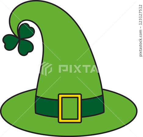 St. Patrick's Day, green hat, leprechaun cap, retro vintage style, vector flat icon isolated on a white transparent background 123127512