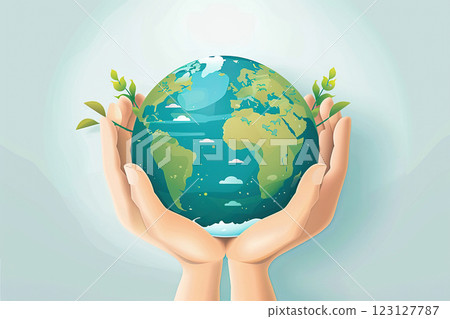 Greeting card with holiday composition for world environment day, abstract vivid composition consists of fictional unreal fantastic vision on background Greeting card with holiday composition for world environment day, abstract vivid composition consists of fictional unreal fantastic vision on background 123127787