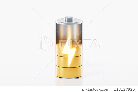 3D fast charge battery on white background, energy 123127929