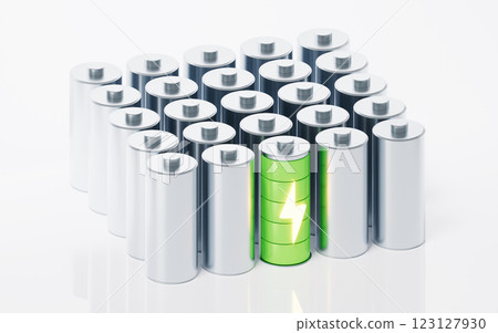 3D fast charge battery on white background, energy 123127930