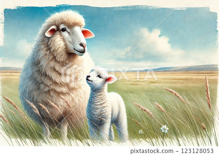 Parent and child sheep 123128053