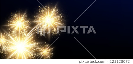 Golden firework lights on black background 123128072