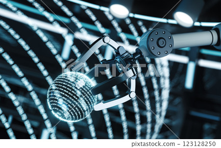 Digital information and mechanical arm in a round 123128250