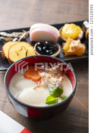 White miso soup and mini New Year's dishes White miso soup and mini New Year's dishes 123128393