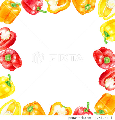 彩色方框辣椒粉蔬菜手繪水彩插畫背景素材 123128421